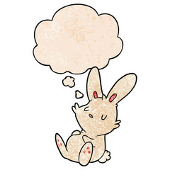 cartoon rabbit sleeping and thought bubble in grunge texture pattern style