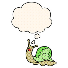 cute cartoon snail and thought bubble in comic book style