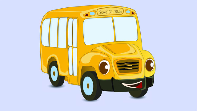 Yellow school bus, cartoon concept, Vector illustration. On Light blue background.