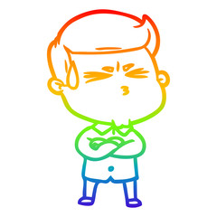 rainbow gradient line drawing cartoon man sweating