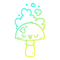 cold gradient line drawing cartoon mushroom with spoor cloud