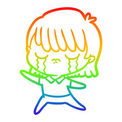 rainbow gradient line drawing cartoon woman crying