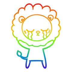 rainbow gradient line drawing crying cartoon lion