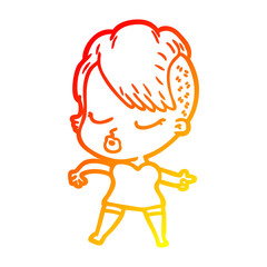 warm gradient line drawing cartoon pretty hipster girl