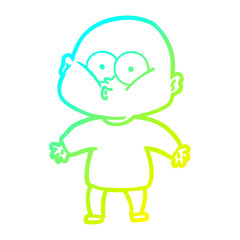 cold gradient line drawing cartoon bald man staring