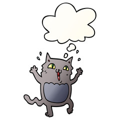 cartoon crazy excited cat and thought bubble in smooth gradient style