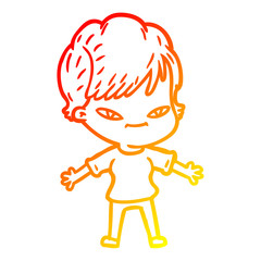 warm gradient line drawing cartoon happy woman