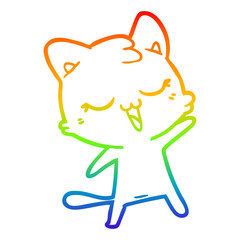 rainbow gradient line drawing happy cartoon cat