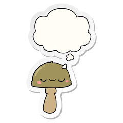 cartoon mushroom and thought bubble as a printed sticker