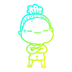 Fototapeta premium cold gradient line drawing cartoon peaceful old woman