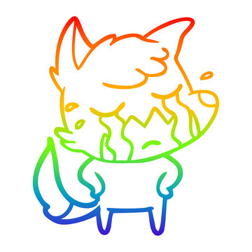 recommend clip art: rainbow gradient line drawing crying fox cartoon