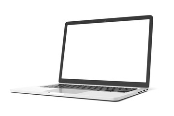 Laptop computer with blank white screen isolate on white background. screen mockup template