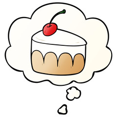 cartoon dessert and thought bubble in smooth gradient style
