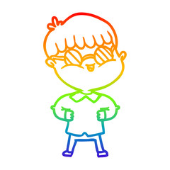 rainbow gradient line drawing cartoon boy wearing spectacles