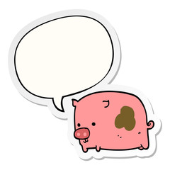 cartoon pig and speech bubble sticker