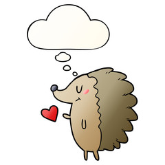 cute cartoon hedgehog and thought bubble in smooth gradient style