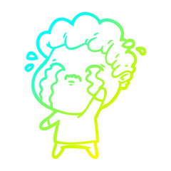 cold gradient line drawing cartoon man crying
