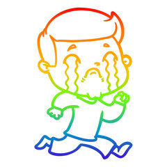 rainbow gradient line drawing cartoon man crying