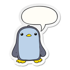 cute cartoon penguin and speech bubble sticker
