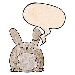 cartoon rabbit and speech bubble in retro texture style