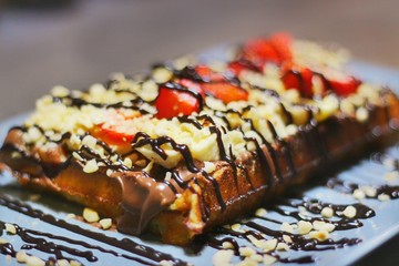 Waffle with Banana and strawberry