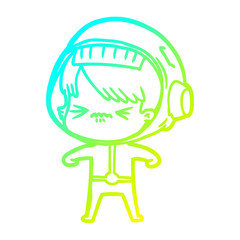 cold gradient line drawing angry cartoon space girl