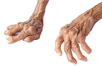 old's hand on white background with clipping path.