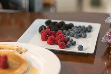 Raspberry, blueberries and blackberry breakfast