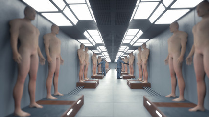 Fototapeta na wymiar 3D render. Cloning humanoid figures