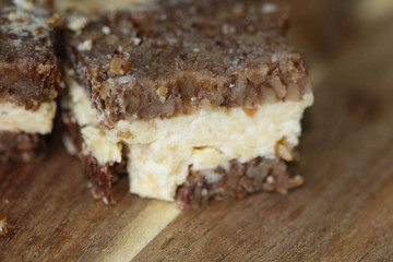 rye bread with aged cheese on wooden background