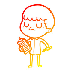 warm gradient line drawing cartoon grumpy boy