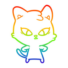 rainbow gradient line drawing cute cartoon cat