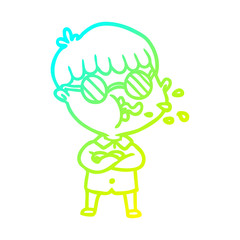 cold gradient line drawing cartoon boy wearing spectacles