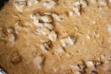 self baked Indian chicken tandoori sauce in pan in kitchen