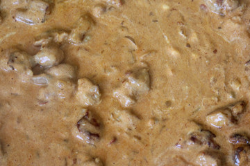 self baked Indian chicken tandoori sauce in pan in kitchen