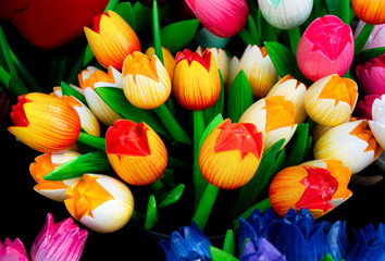 Colorful tulips made of wood