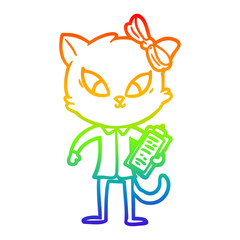 rainbow gradient line drawing cartoon cat