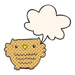 cartoon owl and speech bubble in comic book style