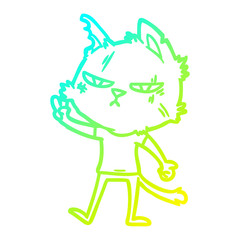cold gradient line drawing tough cartoon cat giving victory sign