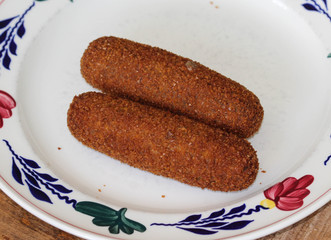 Deep fried Dutch croquette filled with beef, called 