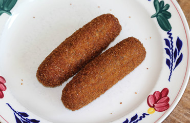 Deep fried Dutch croquette filled with beef, called 
