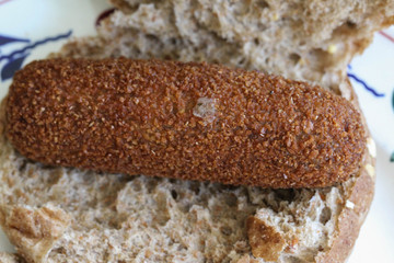 Deep fried Dutch croquette filled with beef, called 