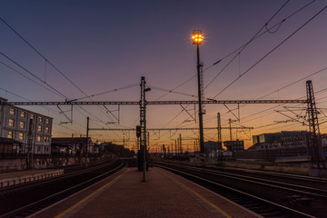 Obraz premium Night with lights view from platform in summer in Prague