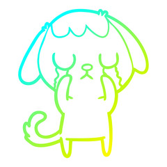 cold gradient line drawing cute cartoon dog crying