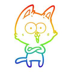 rainbow gradient line drawing funny cartoon cat