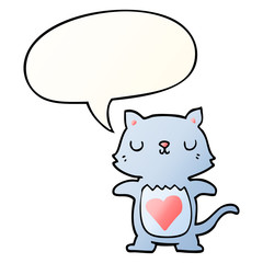 cute cartoon cat and speech bubble in smooth gradient style