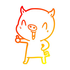 warm gradient line drawing happy cartoon pig