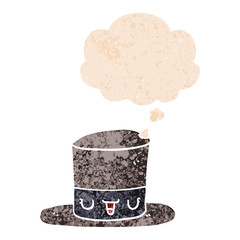 cartoon top hat and thought bubble in retro textured style