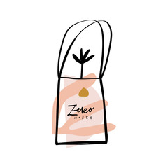 Eco fabric cloth bag. Zero waste. Care about environment. Vector illustration.