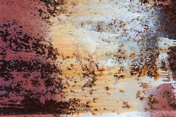 Rusty metal texture with scratches and cracks. paint traces. Blue, white and grey colors. Copy space